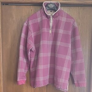 Boden Men's Pink Checkered Zip-Up Sweater